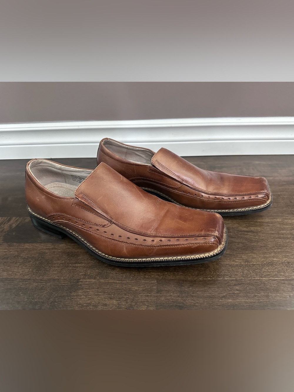 Men's Stacy Adams Brown Leather Slip-On Dress Loafers